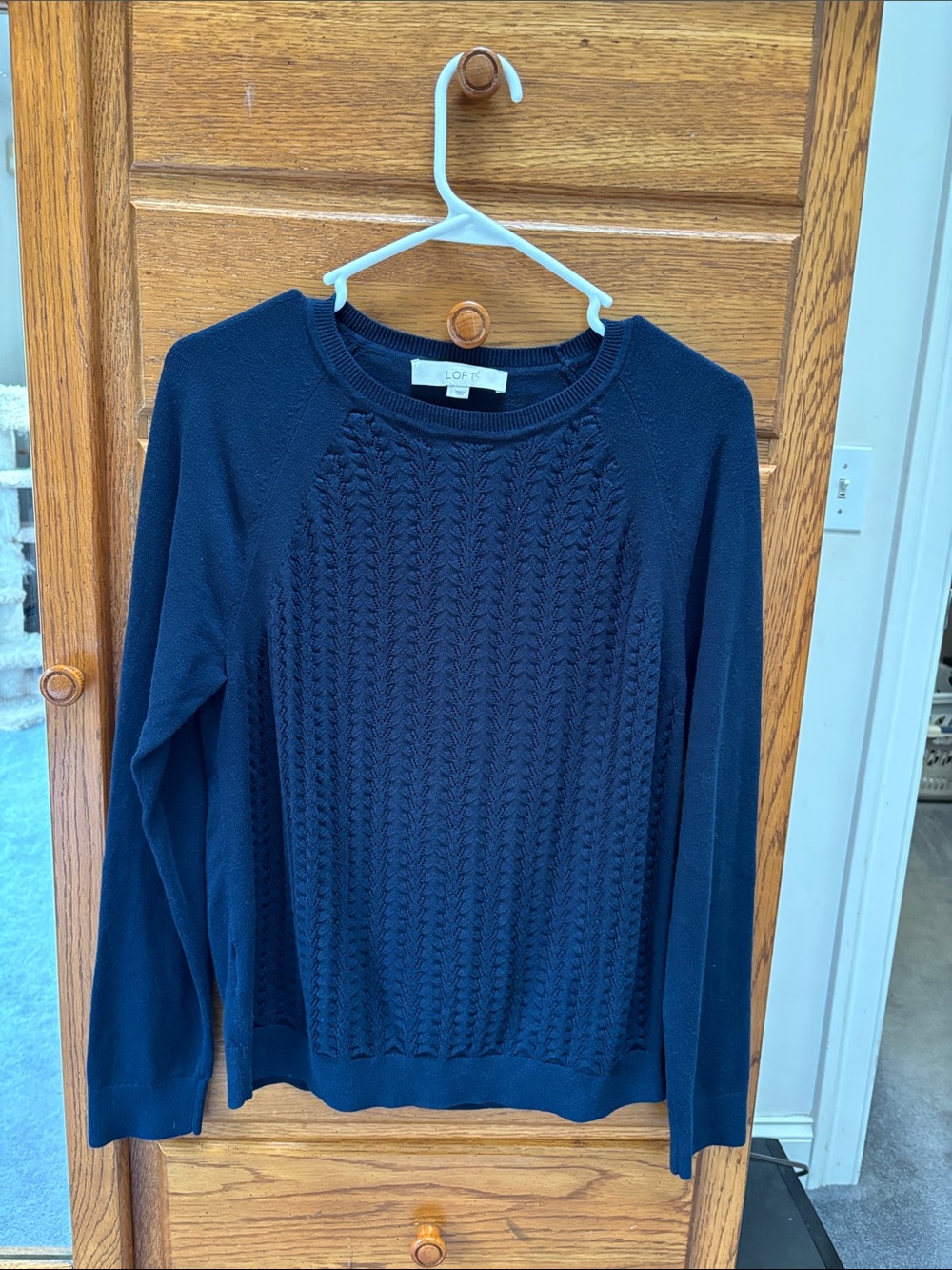 LOFT Navy Cable Crewneck Sweater